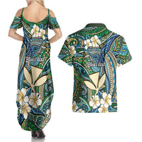 Personalised Hawaii Tribal Humpback Whale Couples Matching Summer Maxi Dress and Hawaiian Shirt Omaomao Hibiscus Seamless Pattern LT9 - Polynesian Pride