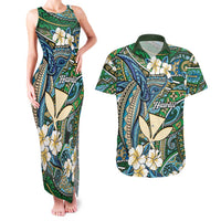 Personalised Hawaii Tribal Humpback Whale Couples Matching Tank Maxi Dress and Hawaiian Shirt Omaomao Hibiscus Seamless Pattern LT9 Green - Polynesian Pride