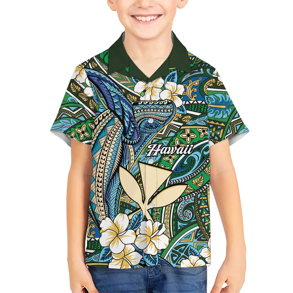 Personalised Hawaii Tribal Humpback Whale Family Matching Long Sleeve Bodycon Dress and Hawaiian Shirt Omaomao Hibiscus Seamless Pattern