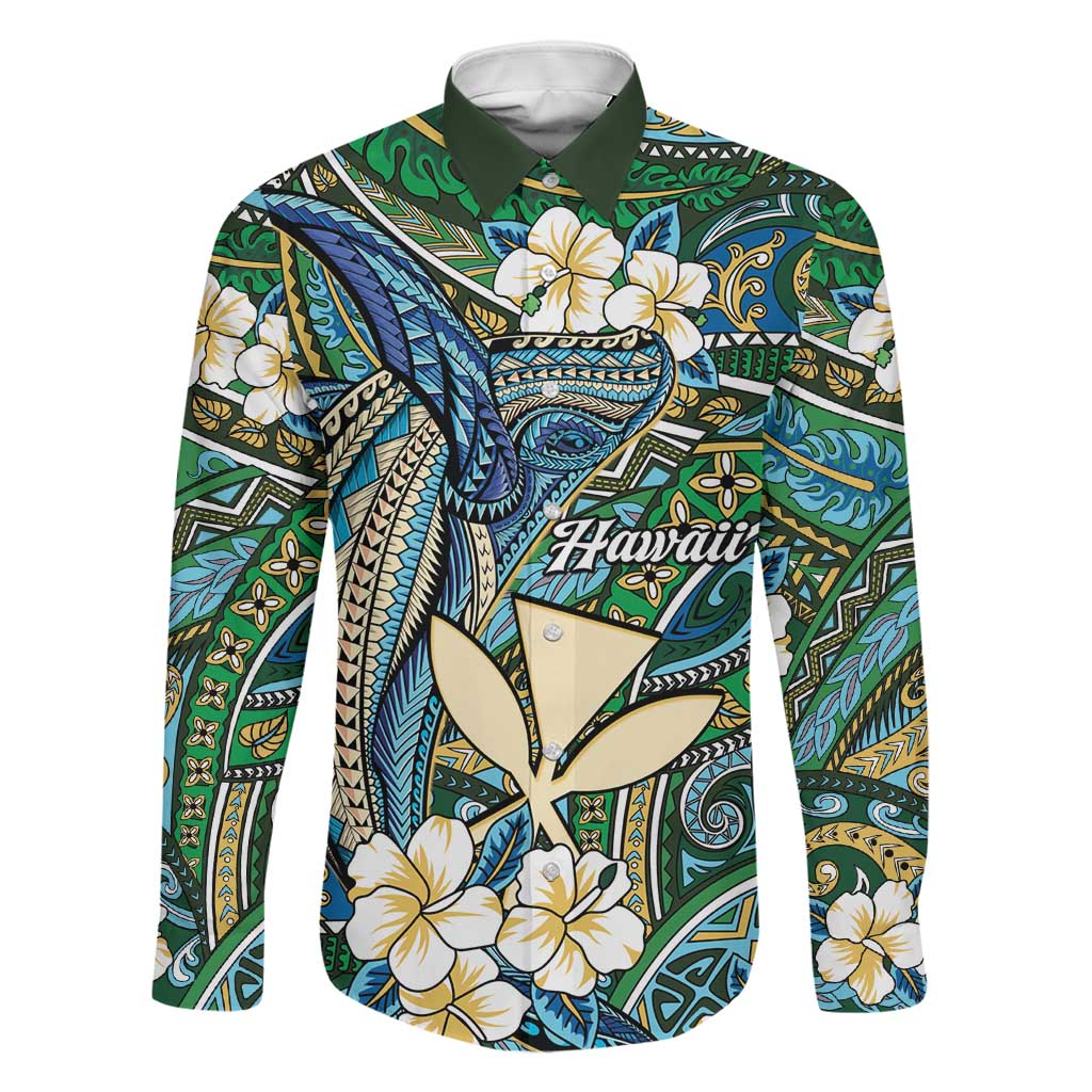 Personalised Hawaii Tribal Humpback Whale Family Matching Mermaid Dress and Hawaiian Shirt Omaomao Hibiscus Seamless Pattern