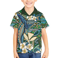 Personalised Hawaii Tribal Humpback Whale Family Matching Off The Shoulder Long Sleeve Dress and Hawaiian Shirt Omaomao Hibiscus Seamless Pattern