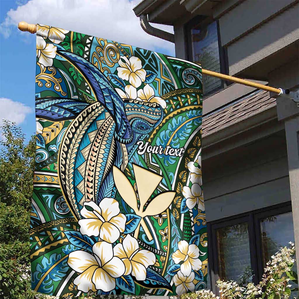 Personalised Hawaii Tribal Humpback Whale Garden Flag Omaomao Hibiscus Seamless Pattern