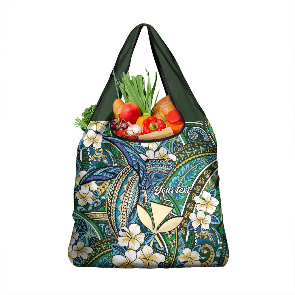 Personalised Hawaii Tribal Humpback Whale Grocery Bag Omaomao Hibiscus Seamless Pattern LT9 1-pack One Size Green - Polynesian Pride
