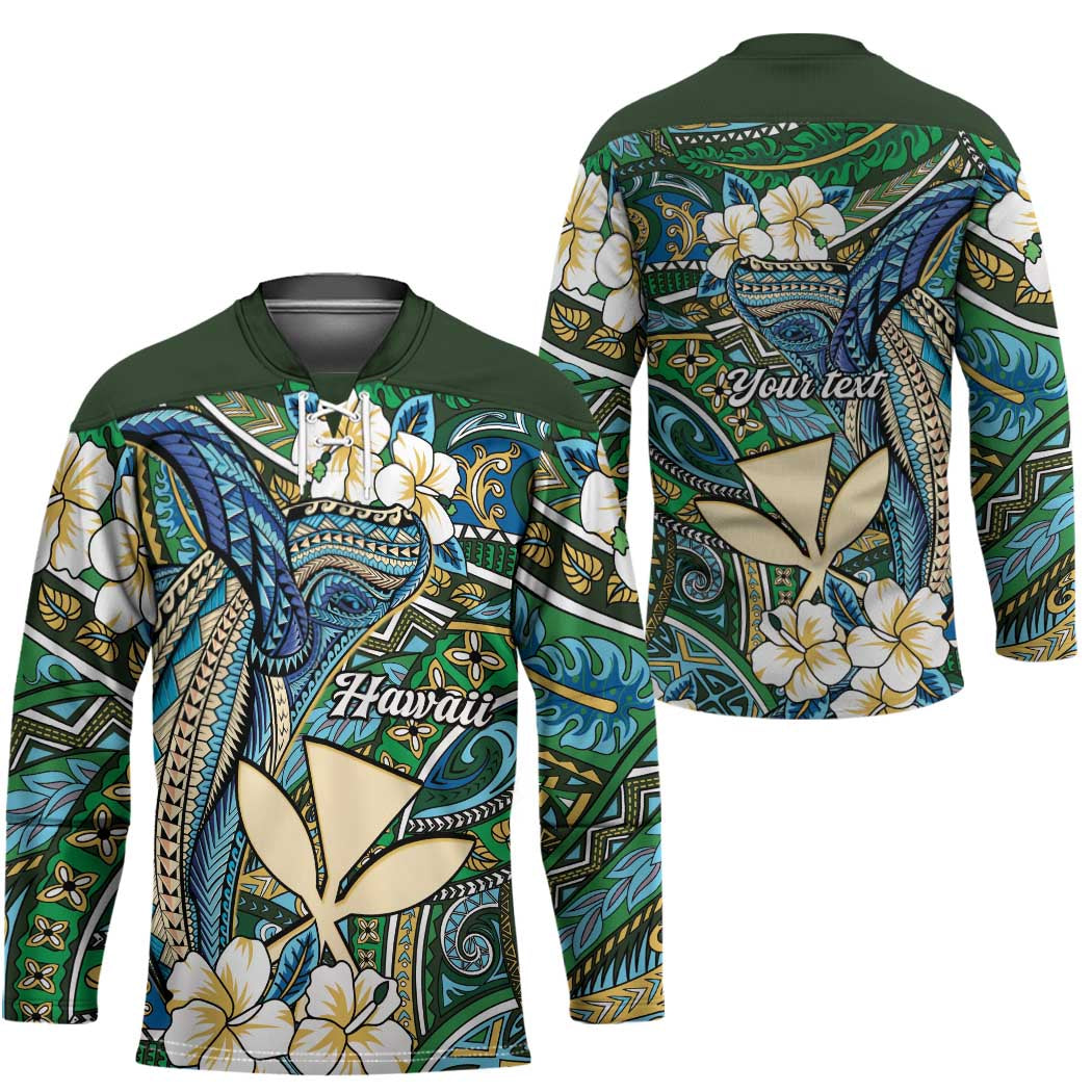Personalised Hawaii Tribal Humpback Whale Hockey Jersey Omaomao Hibiscus Seamless Pattern