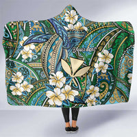 Personalised Hawaii Tribal Humpback Whale Hooded Blanket Omaomao Hibiscus Seamless Pattern LT9 One Size Green - Polynesian Pride