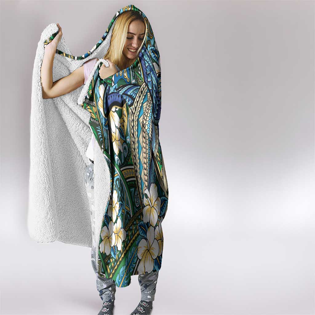 Personalised Hawaii Tribal Humpback Whale Hooded Blanket Omaomao Hibiscus Seamless Pattern LT9 - Polynesian Pride