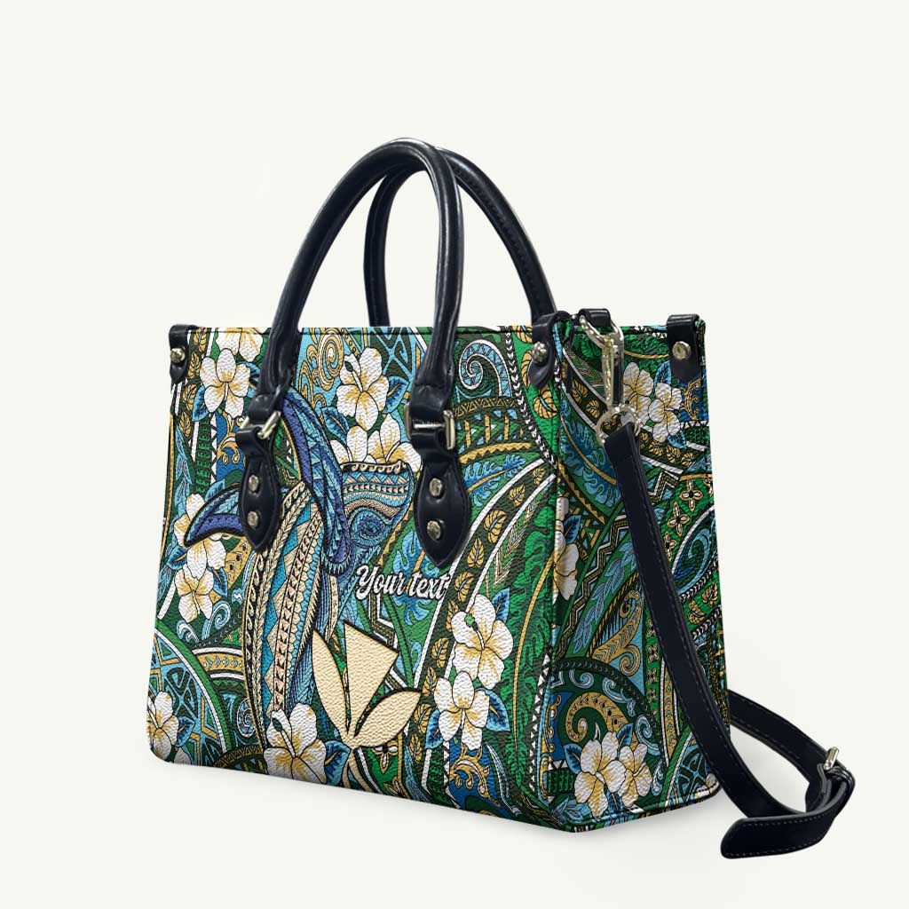Personalised Hawaii Tribal Humpback Whale Leather Bag Omaomao Hibiscus Seamless Pattern LT9 Green - Polynesian Pride