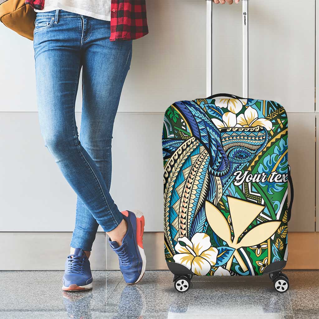 Personalised Hawaii Tribal Humpback Whale Luggage Cover Omaomao Hibiscus Seamless Pattern