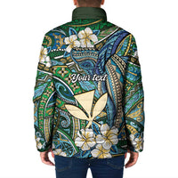 Personalised Hawaii Tribal Humpback Whale Padded Jacket Omaomao Hibiscus Seamless Pattern LT9 - Polynesian Pride