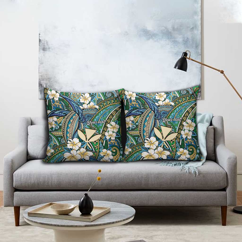 Personalised Hawaii Tribal Humpback Whale Pillow Cover Omaomao Hibiscus Seamless Pattern