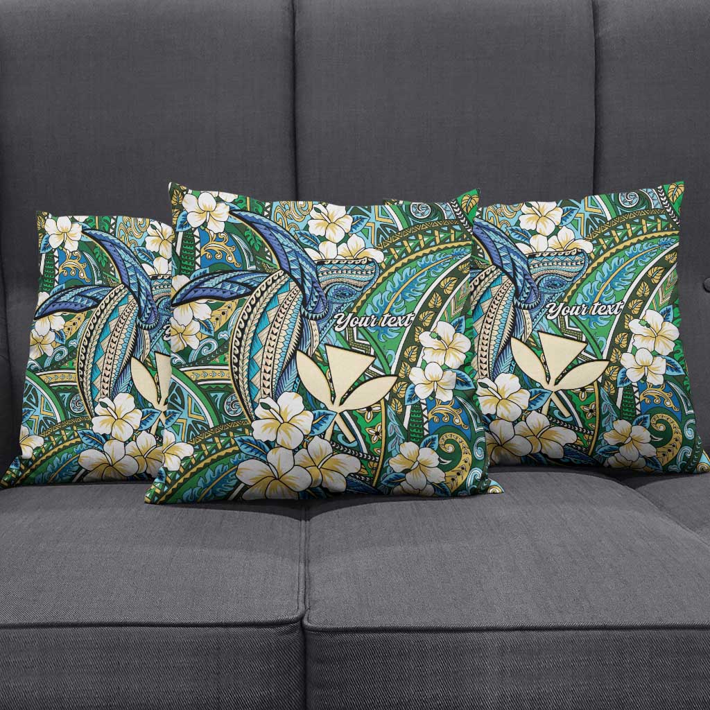 Personalised Hawaii Tribal Humpback Whale Pillow Cover Omaomao Hibiscus Seamless Pattern