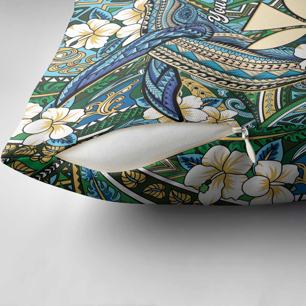 Personalised Hawaii Tribal Humpback Whale Pillow Cover Omaomao Hibiscus Seamless Pattern