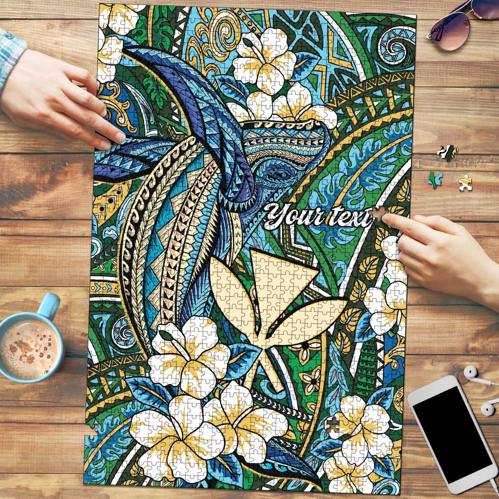 Personalised Hawaii Tribal Humpback Whale Puzzle Omaomao Hibiscus Seamless Pattern