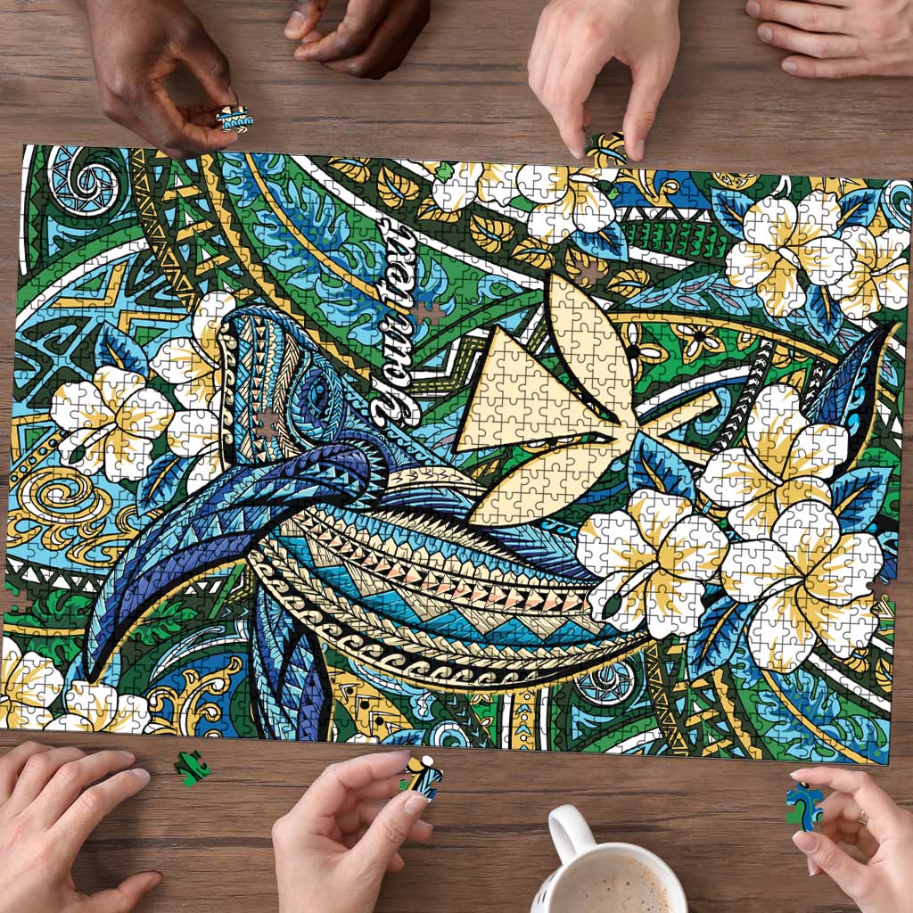 Personalised Hawaii Tribal Humpback Whale Puzzle Omaomao Hibiscus Seamless Pattern