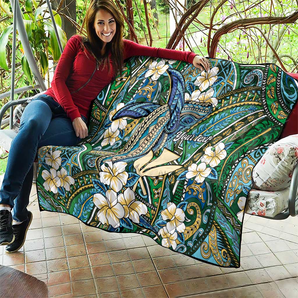 Personalised Hawaii Tribal Humpback Whale Quilt Omaomao Hibiscus Seamless Pattern