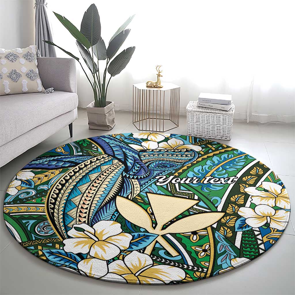 Personalised Hawaii Tribal Humpback Whale Round Carpet Omaomao Hibiscus Seamless Pattern LT9 - Polynesian Pride