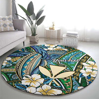 Personalised Hawaii Tribal Humpback Whale Round Carpet Omaomao Hibiscus Seamless Pattern LT9 - Polynesian Pride