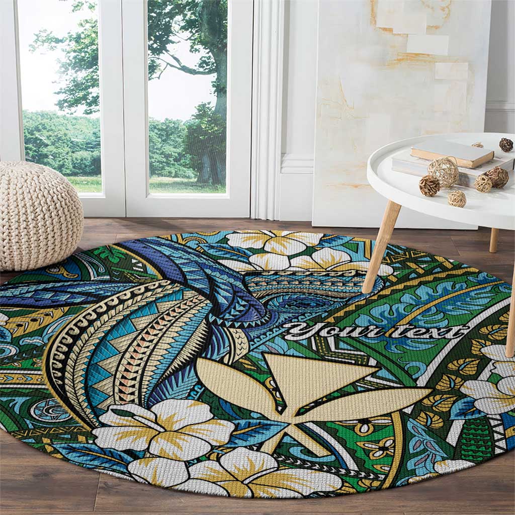 Personalised Hawaii Tribal Humpback Whale Round Carpet Omaomao Hibiscus Seamless Pattern LT9 - Polynesian Pride