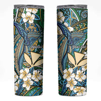 Personalised Hawaii Tribal Humpback Whale Skinny Tumbler Omaomao Hibiscus Seamless Pattern
