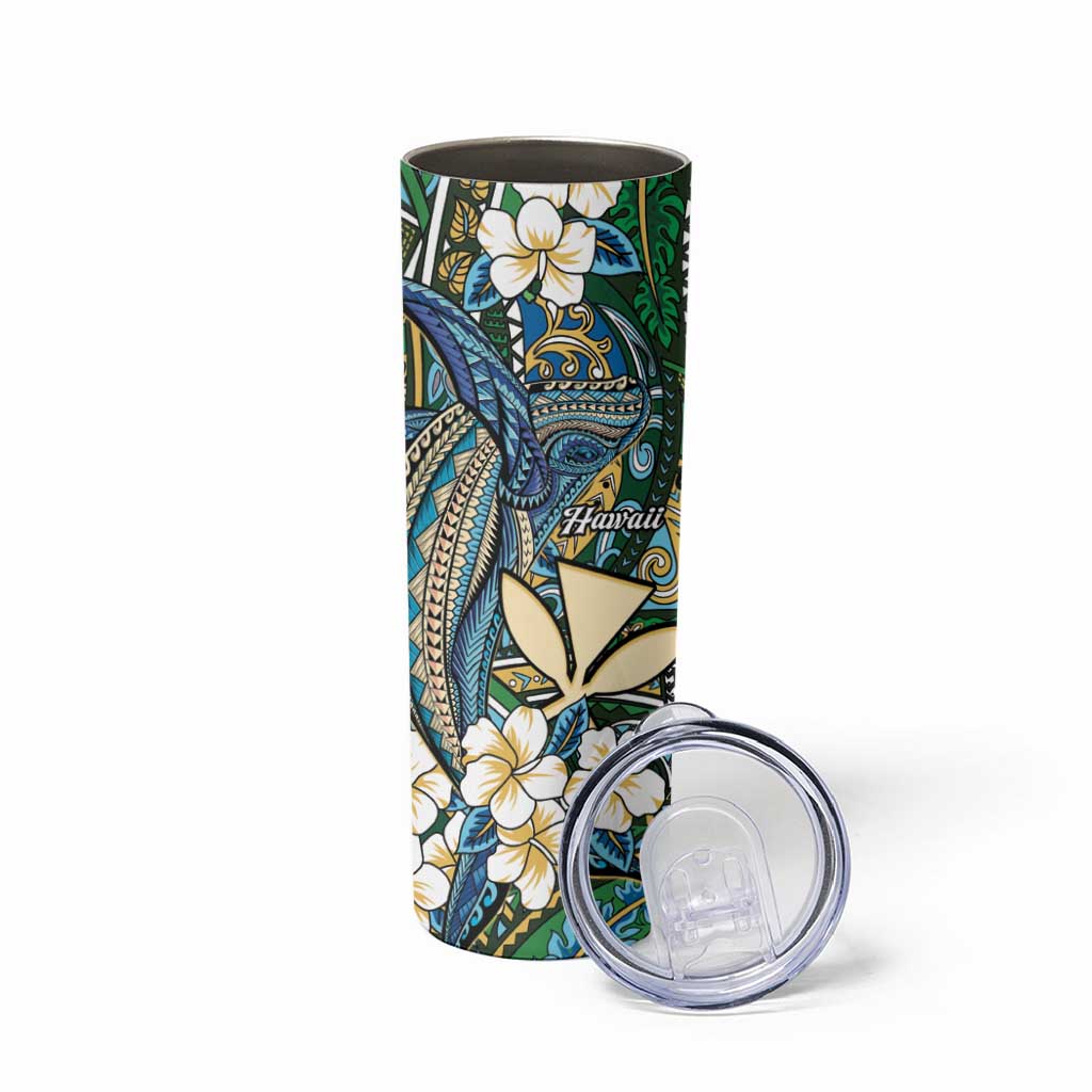 Personalised Hawaii Tribal Humpback Whale Skinny Tumbler Omaomao Hibiscus Seamless Pattern