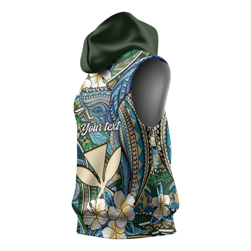 Personalised Hawaii Tribal Humpback Whale Sleeveless Hoodie Omaomao Hibiscus Seamless Pattern LT9 - Polynesian Pride