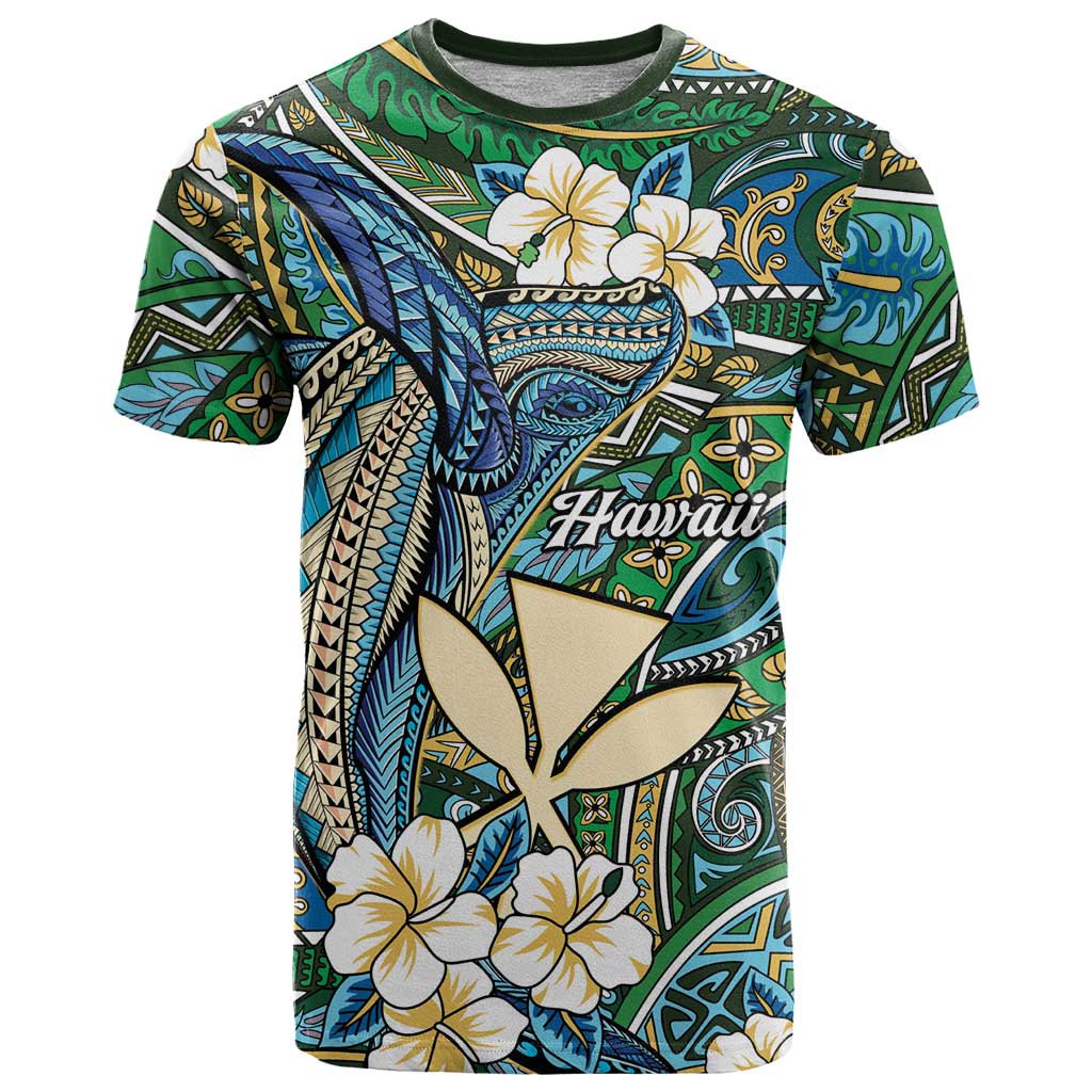 Personalised Hawaii Tribal Humpback Whale T Shirt Omaomao Hibiscus Seamless Pattern