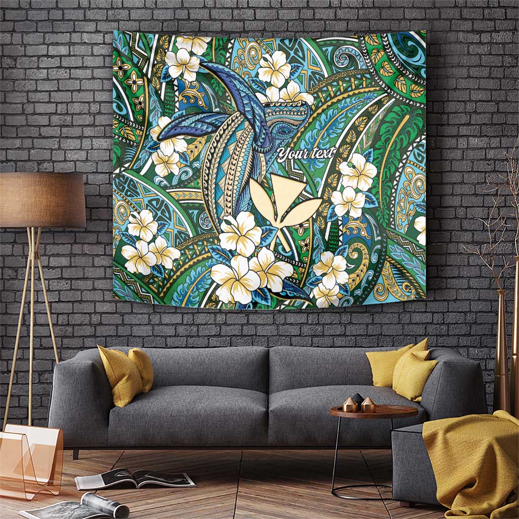 Personalised Hawaii Tribal Humpback Whale Tapestry Omaomao Hibiscus Seamless Pattern LT9 Green - Polynesian Pride