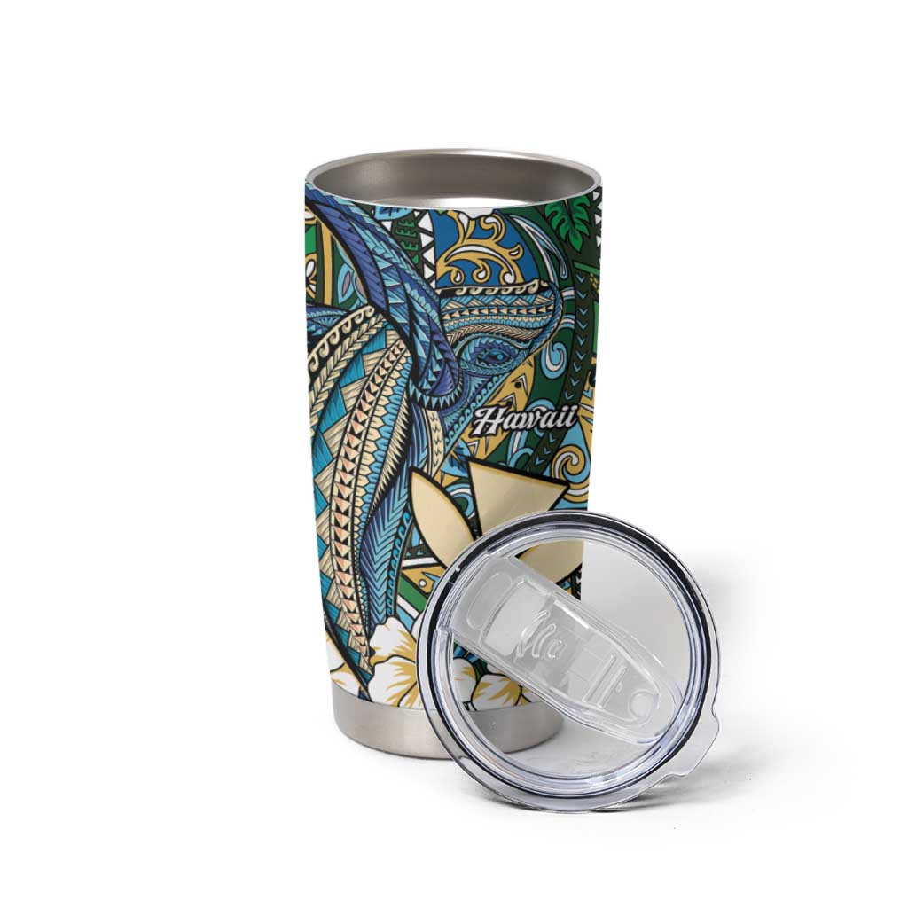 Personalised Hawaii Tribal Humpback Whale Tumbler Cup Omaomao Hibiscus Seamless Pattern
