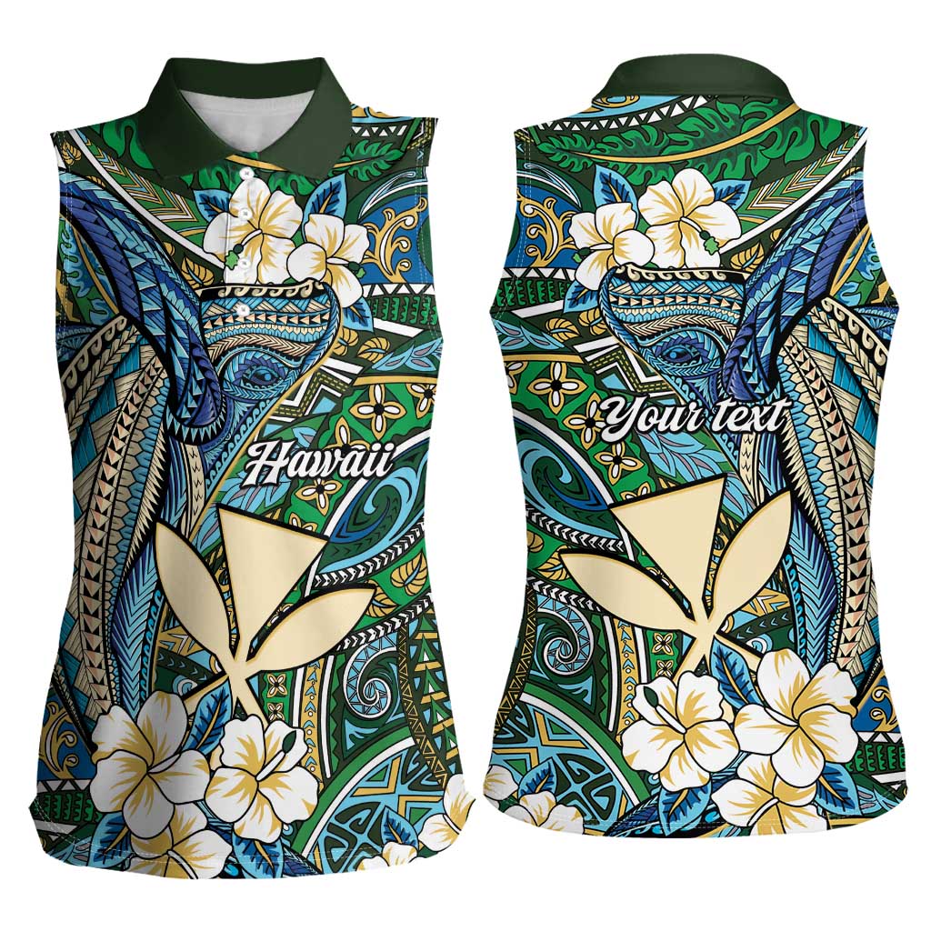 Personalised Hawaii Tribal Humpback Whale Women Sleeveless Polo Shirt Omaomao Hibiscus Seamless Pattern LT9 - Polynesian Pride