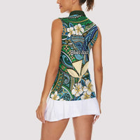 Personalised Hawaii Tribal Humpback Whale Women Sleeveless Polo Shirt Omaomao Hibiscus Seamless Pattern LT9 - Polynesian Pride