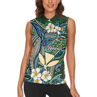 Personalised Hawaii Tribal Humpback Whale Women Sleeveless Polo Shirt Omaomao Hibiscus Seamless Pattern LT9 - Polynesian Pride