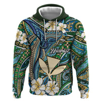 Personalised Hawaii Tribal Humpback Whale Zip Hoodie Omaomao Hibiscus Seamless Pattern