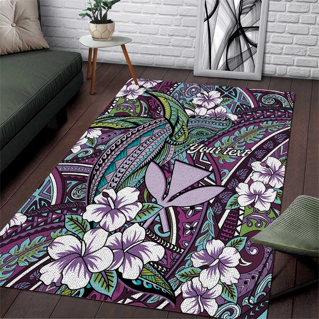 Personalised Hawaii Tribal Humpback Whale Area Rug Poni Hibiscus Seamless Pattern LT9 Purple - Polynesian Pride