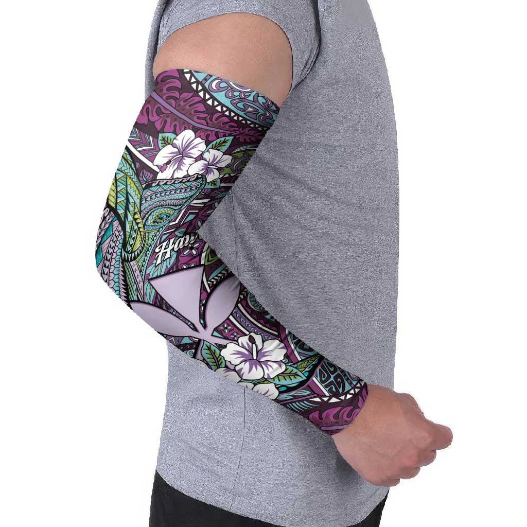 Personalised Hawaii Tribal Humpback Whale Arm Sleeves Poni Hibiscus Seamless Pattern
