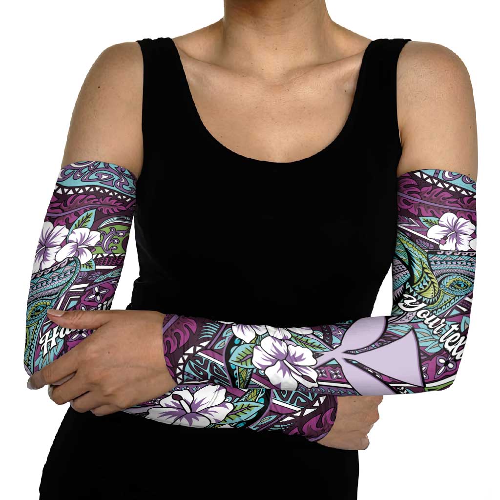 Personalised Hawaii Tribal Humpback Whale Arm Sleeves Poni Hibiscus Seamless Pattern
