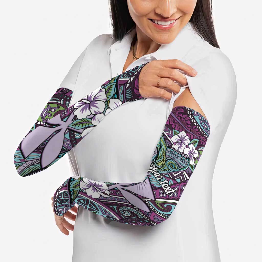 Personalised Hawaii Tribal Humpback Whale Arm Sleeves Poni Hibiscus Seamless Pattern
