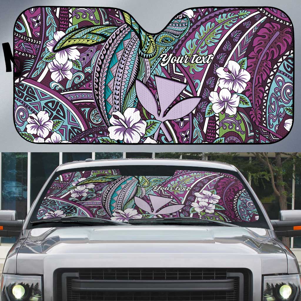 Personalised Hawaii Tribal Humpback Whale Auto Sun Shade Poni Hibiscus Seamless Pattern LT9 Purple - Polynesian Pride