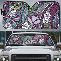 Personalised Hawaii Tribal Humpback Whale Auto Sun Shade Poni Hibiscus Seamless Pattern LT9 Purple - Polynesian Pride
