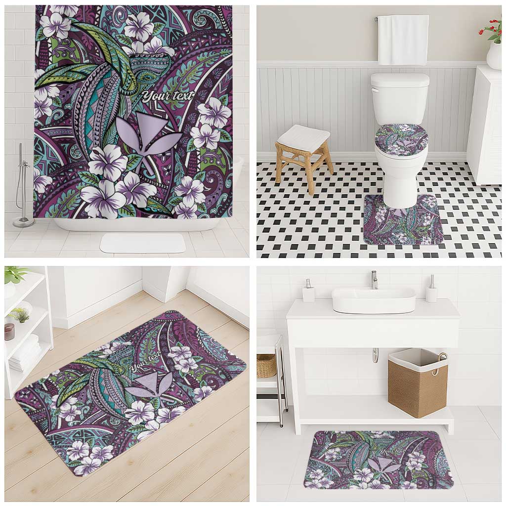 Personalised Hawaii Tribal Humpback Whale Bathroom Set Poni Hibiscus Seamless Pattern