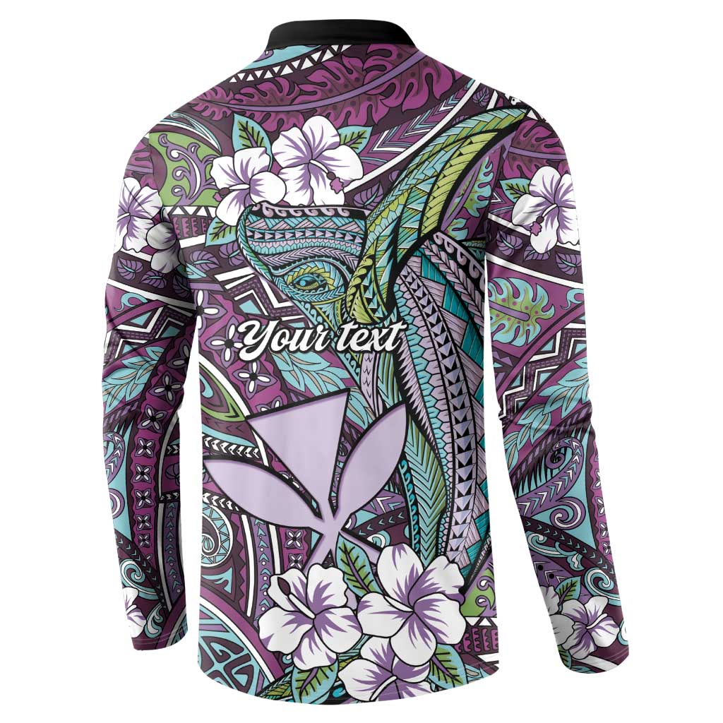Personalised Hawaii Tribal Humpback Whale Button Sweatshirt Poni Hibiscus Seamless Pattern LT9 - Polynesian Pride