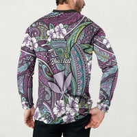 Personalised Hawaii Tribal Humpback Whale Button Sweatshirt Poni Hibiscus Seamless Pattern LT9 - Polynesian Pride