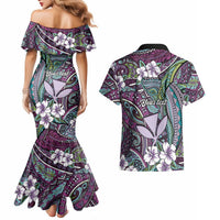 Personalised Hawaii Tribal Humpback Whale Couples Matching Mermaid Dress and Hawaiian Shirt Poni Hibiscus Seamless Pattern