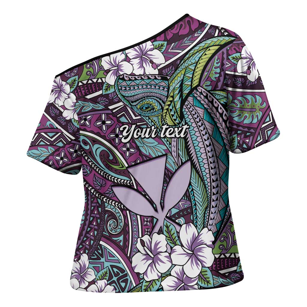 Personalised Hawaii Tribal Humpback Whale Cross Shoulder Shirt Poni Hibiscus Seamless Pattern