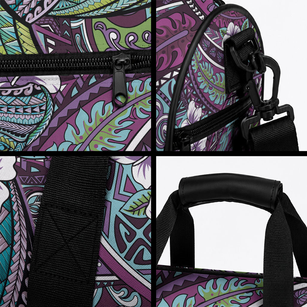 Personalised Hawaii Tribal Humpback Whale Duffle Bag Poni Hibiscus Seamless Pattern LT9 - Polynesian Pride