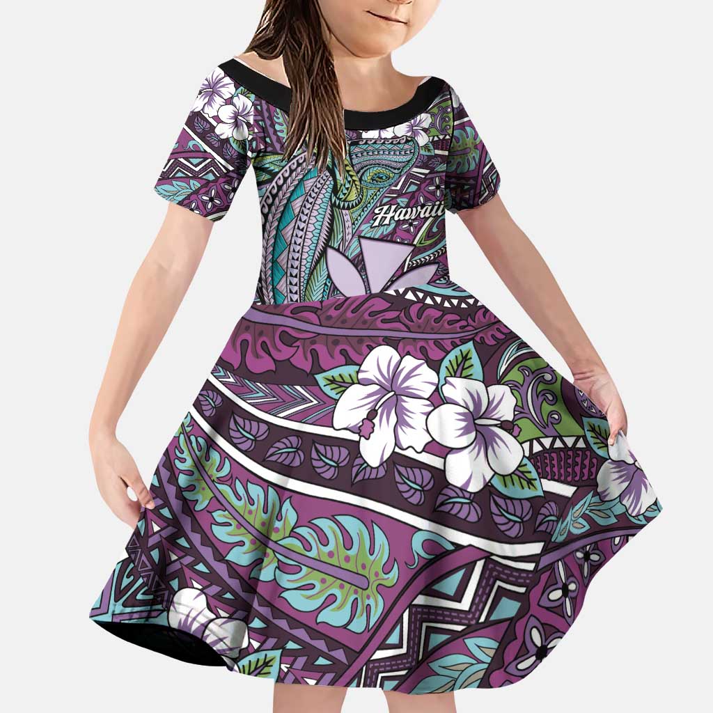 Personalised Hawaii Tribal Humpback Whale Family Matching Long Sleeve Bodycon Dress and Hawaiian Shirt Poni Hibiscus Seamless Pattern