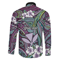 Personalised Hawaii Tribal Humpback Whale Family Matching Long Sleeve Bodycon Dress and Hawaiian Shirt Poni Hibiscus Seamless Pattern