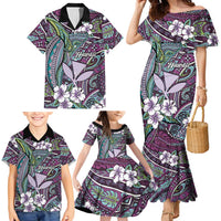 Personalised Hawaii Tribal Humpback Whale Family Matching Mermaid Dress and Hawaiian Shirt Poni Hibiscus Seamless Pattern