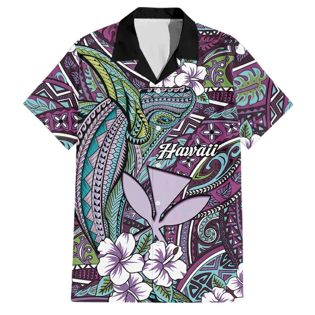 Personalised Hawaii Tribal Humpback Whale Family Matching Mermaid Dress and Hawaiian Shirt Poni Hibiscus Seamless Pattern