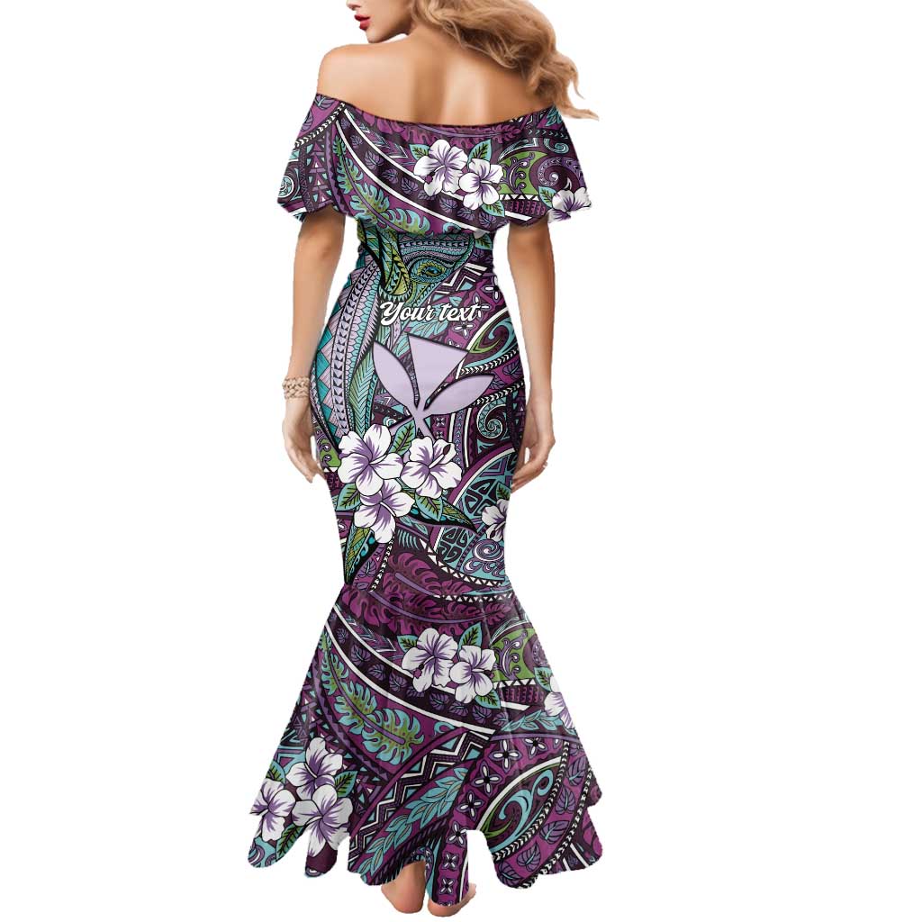 Personalised Hawaii Tribal Humpback Whale Family Matching Mermaid Dress and Hawaiian Shirt Poni Hibiscus Seamless Pattern