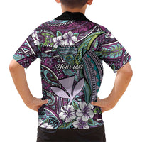 Personalised Hawaii Tribal Humpback Whale Family Matching Off The Shoulder Long Sleeve Dress and Hawaiian Shirt Poni Hibiscus Seamless Pattern